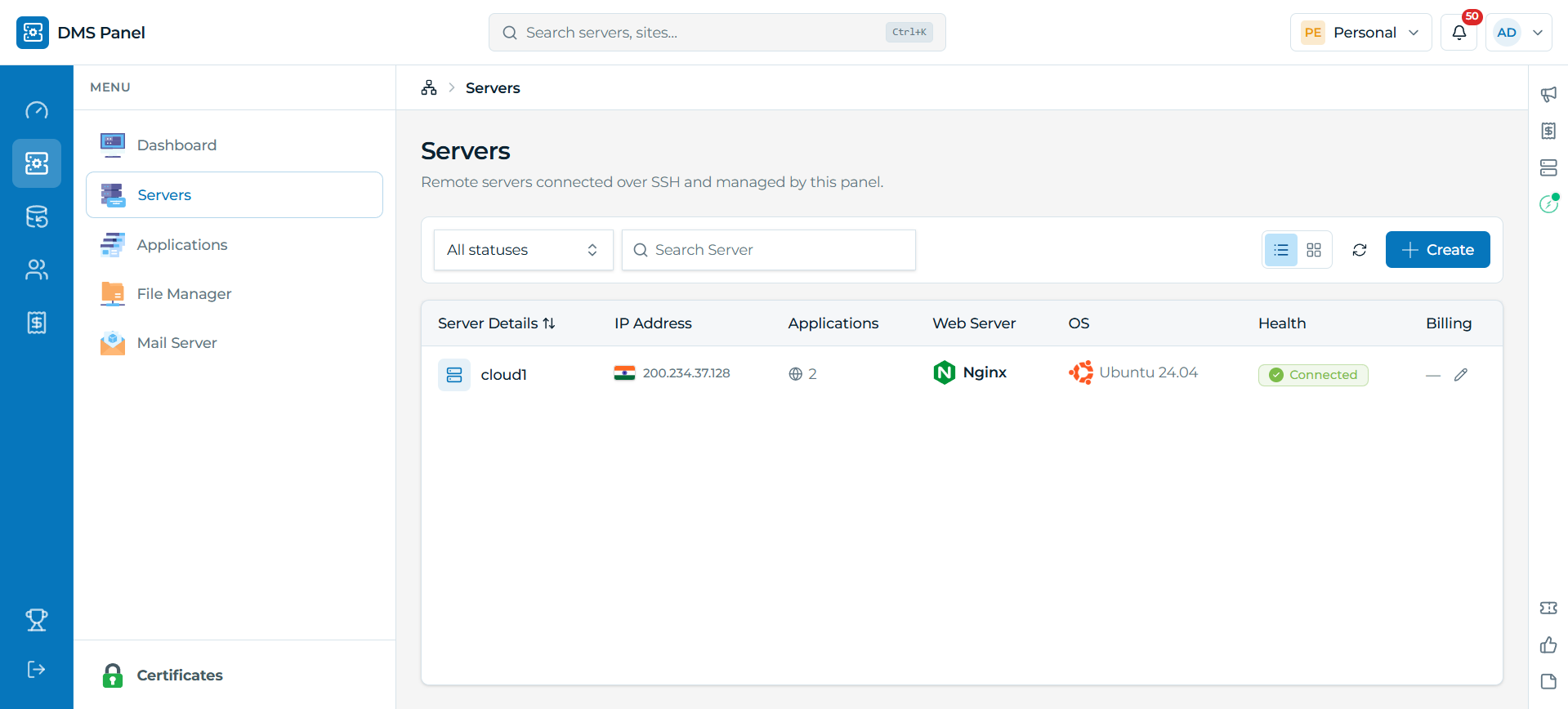 DMS Panel servers list